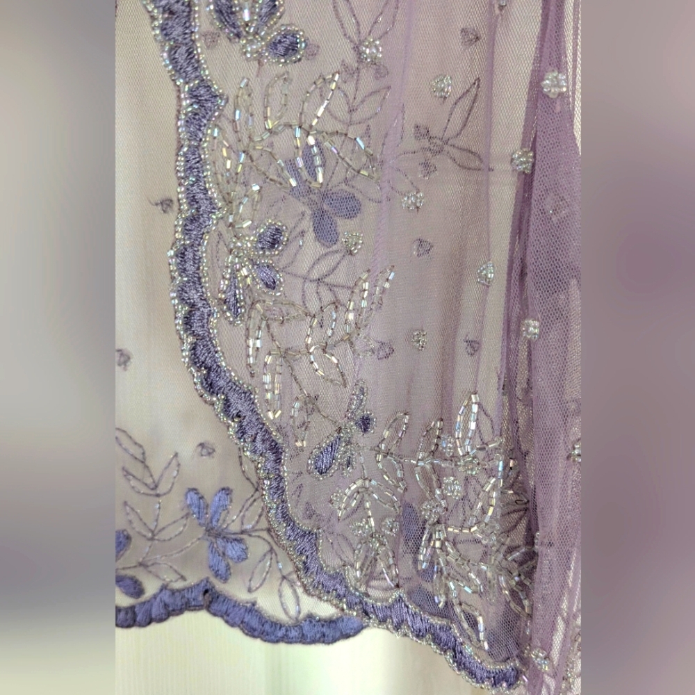 NWOT Scala Sheer Lavender Beaded Embroidered Bolero Jacket Sz S - Picture 3 of 15